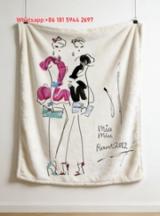 Miu Miu Bright Pink & Black Resort 2012 Fashion Sketch Flannel Throw Blanket IMG_0579